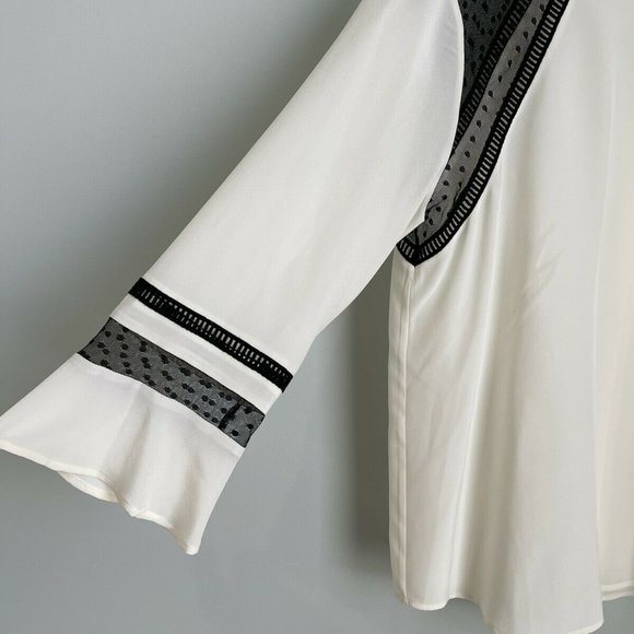 New J. Crew Ivory Black Silk Flutter Sleeve Top in Swiss Dot - Picture 7 of 7